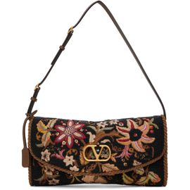 Valentino Garavani Valentino Garavani Black DeVain Embroidered Small Shoulder Bag