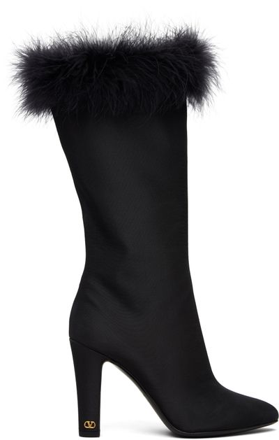 Valentino Garavani Valentino Garavani Black Feather Shantung Hotty Boots