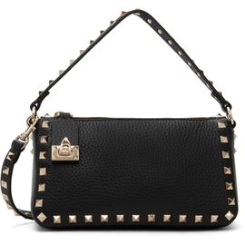Valentino Garavani Valentino Garavani Black Grained Leather Rockstud Small Shoulder Bag