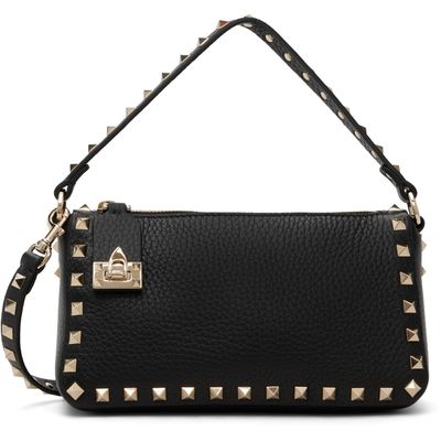Valentino Garavani Valentino Garavani Black Grained Leather Rockstud Small Shoulder Bag