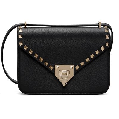 Valentino Garavani Valentino Garavani Black Rockstud Small Shoulder Grainy Calfskin Bag