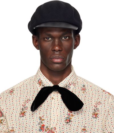 Valentino Garavani Valentino Garavani Black VLogo Leather Visor Signature Wool Cap