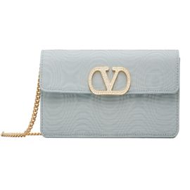 Valentino Garavani Valentino Garavani Blue VLogo Signature Chain Moiré Fabric Wallet Bag