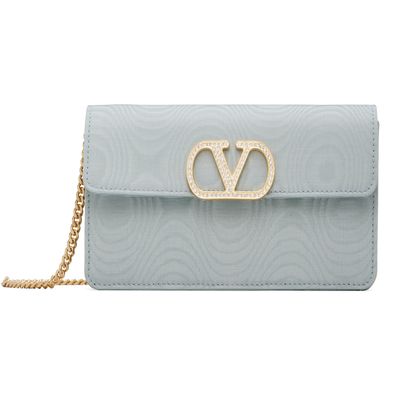 Valentino Garavani Valentino Garavani Blue VLogo Signature Chain Moiré Fabric Wallet Bag