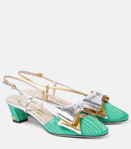 Valentino Garavani Valentino Garavani Bowow 45 moiré and leather slingback pumps