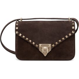 Valentino Garavani Valentino Garavani Brown Rockstud Small Shoulder Suede Bag