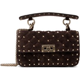 Valentino Garavani Valentino Garavani Brown Rockstud Spike Small Suede Bag