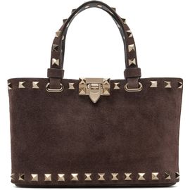 Valentino Garavani Valentino Garavani Brown Rockstud Suede Mini Shopping Tote