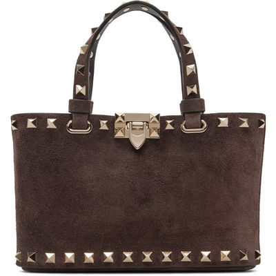Valentino Garavani Valentino Garavani Brown Rockstud Suede Mini Shopping Tote