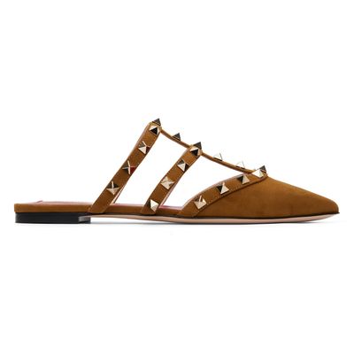 Valentino Garavani Valentino Garavani Brown Rockstud Suede Mule Flats