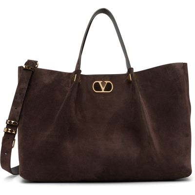 Valentino Garavani Valentino Garavani Brown Soft Suede Large Shopping Tote