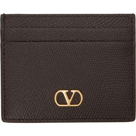 Valentino Garavani Valentino Garavani Brown VLogo Signature Grainy Calfskin Card Holder