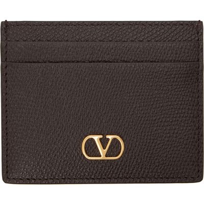 Valentino Garavani Valentino Garavani Brown VLogo Signature Grainy Calfskin Card Holder
