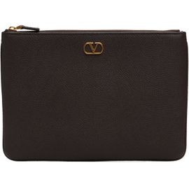 Valentino Garavani Valentino Garavani Brown VLogo Signature Grainy Calfskin Pouch