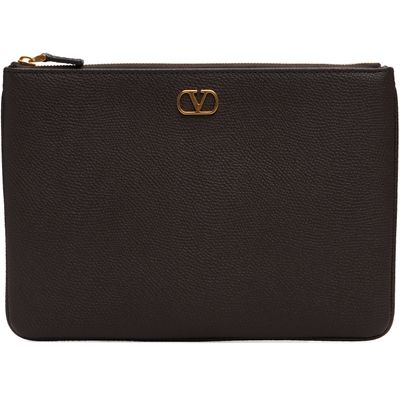 Valentino Garavani Valentino Garavani Brown VLogo Signature Grainy Calfskin Pouch