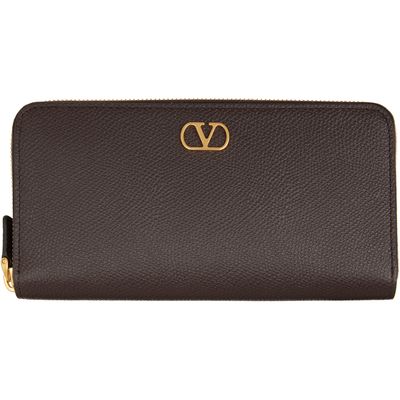 Valentino Garavani Valentino Garavani Brown VLogo Signature Zip Wallet