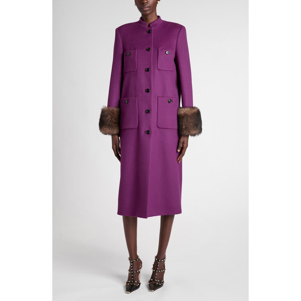 Valentino Garavani Valentino Garavani Compact Drape Wool & Cashmere Coat with Genuine Shearling Cuffs