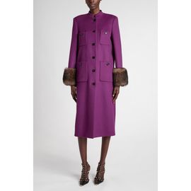 Valentino Garavani Valentino Garavani Compact Drape Wool & Cashmere Coat with Genuine Shearling Cuffs