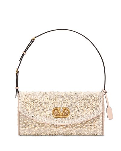 Valentino Garavani Valentino Garavani DeVain VLogo Small Shoulder Bag With Pearls And Rhinestones