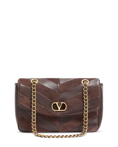 Valentino Garavani Valentino Garavani Djuna Medium VLogo Leather & Suede Shoulder Bag