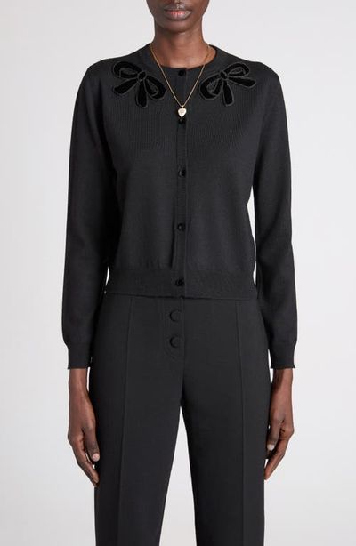 Valentino Garavani Valentino Garavani Embroidered Bow Appliqué Virgin Wool Cardigan