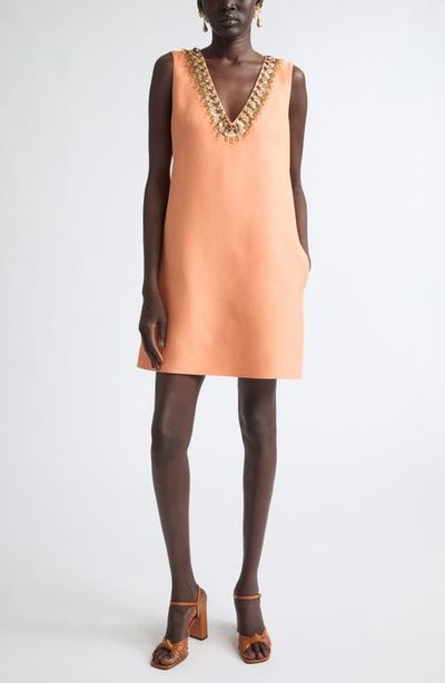 Valentino Garavani Valentino Garavani Embroidered Wool & Silk Crepe Couture Minidress
