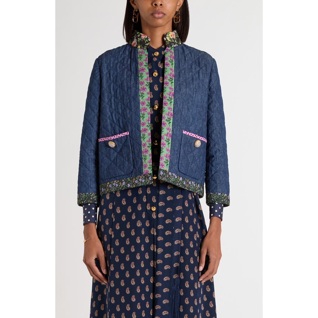 Valentino Garavani Valentino Garavani Floral Print & Quilted Denim Jacket