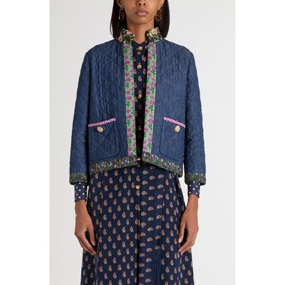 Valentino Garavani Valentino Garavani Floral Print & Quilted Denim Jacket
