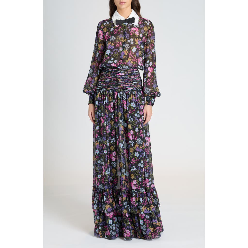 Valentino Garavani Valentino Garavani Floral Print Long Sleeve Silk Georgette Gown