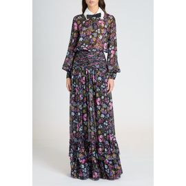Valentino Garavani Valentino Garavani Floral Print Long Sleeve Silk Georgette Gown