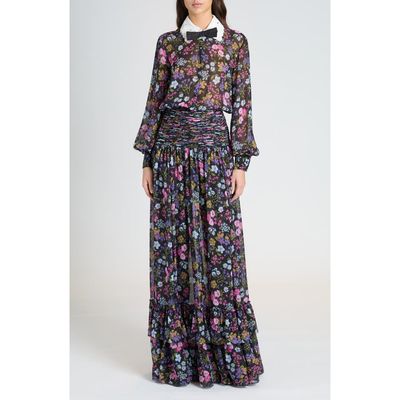Valentino Garavani Valentino Garavani Floral Print Long Sleeve Silk Georgette Gown