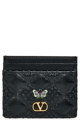Valentino Garavani Valentino Garavani Flutterby Quilted Leather Card Case