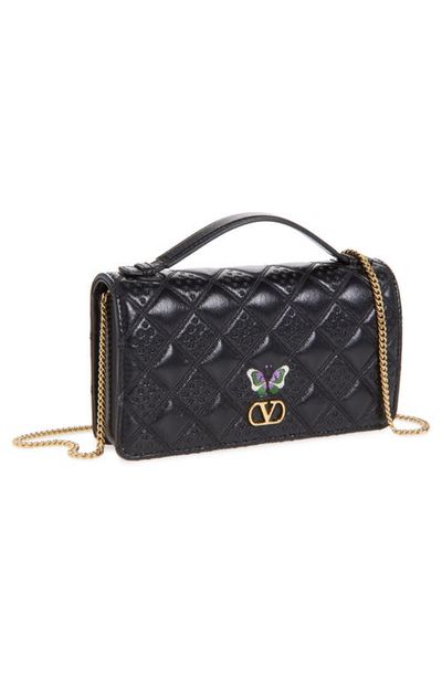 Valentino Garavani Valentino Garavani Flutterby Quilted Leather Wallet on a Chain