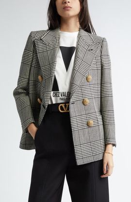 Valentino Garavani Valentino Garavani Glen Plaid Double Breasted Wool Blazer
