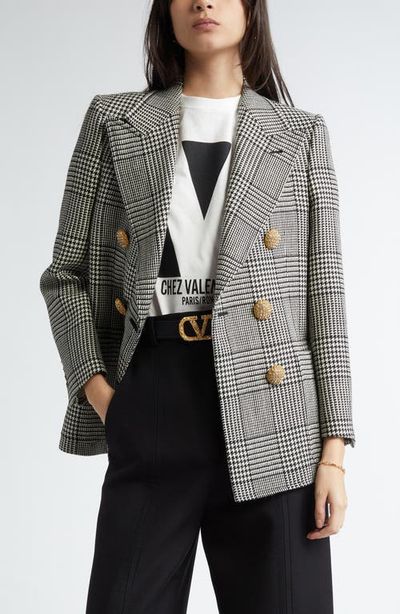 Valentino Garavani Valentino Garavani Glen Plaid Double Breasted Wool Blazer