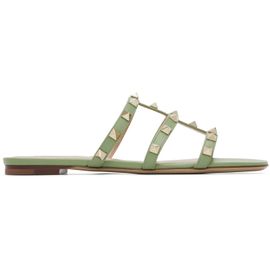 Valentino Garavani Valentino Garavani Green Rockstud Flat Slide Sandals