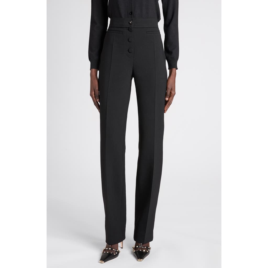 Valentino Garavani Valentino Garavani High Waist Wool Stretch Crepe Straight Leg Pants