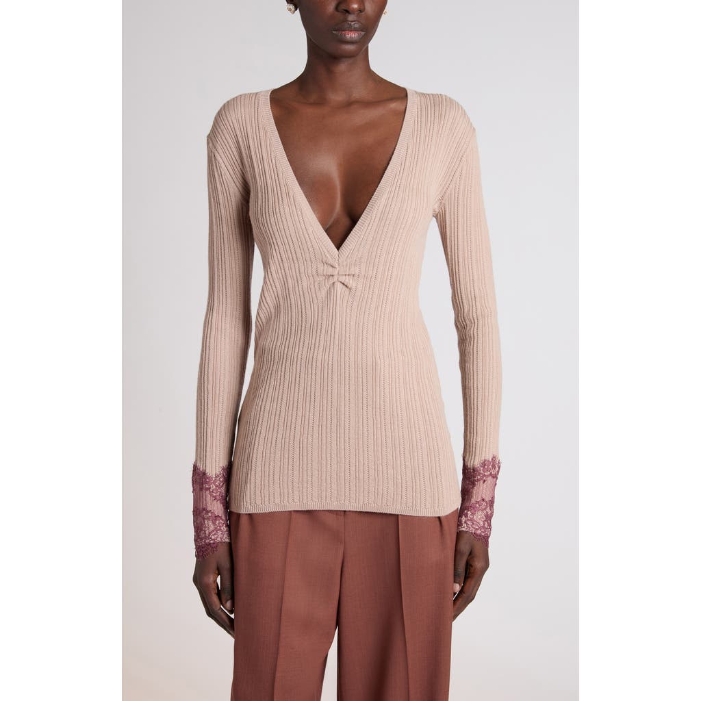 Valentino Garavani Valentino Garavani Lace Trim Cashmere Sweater