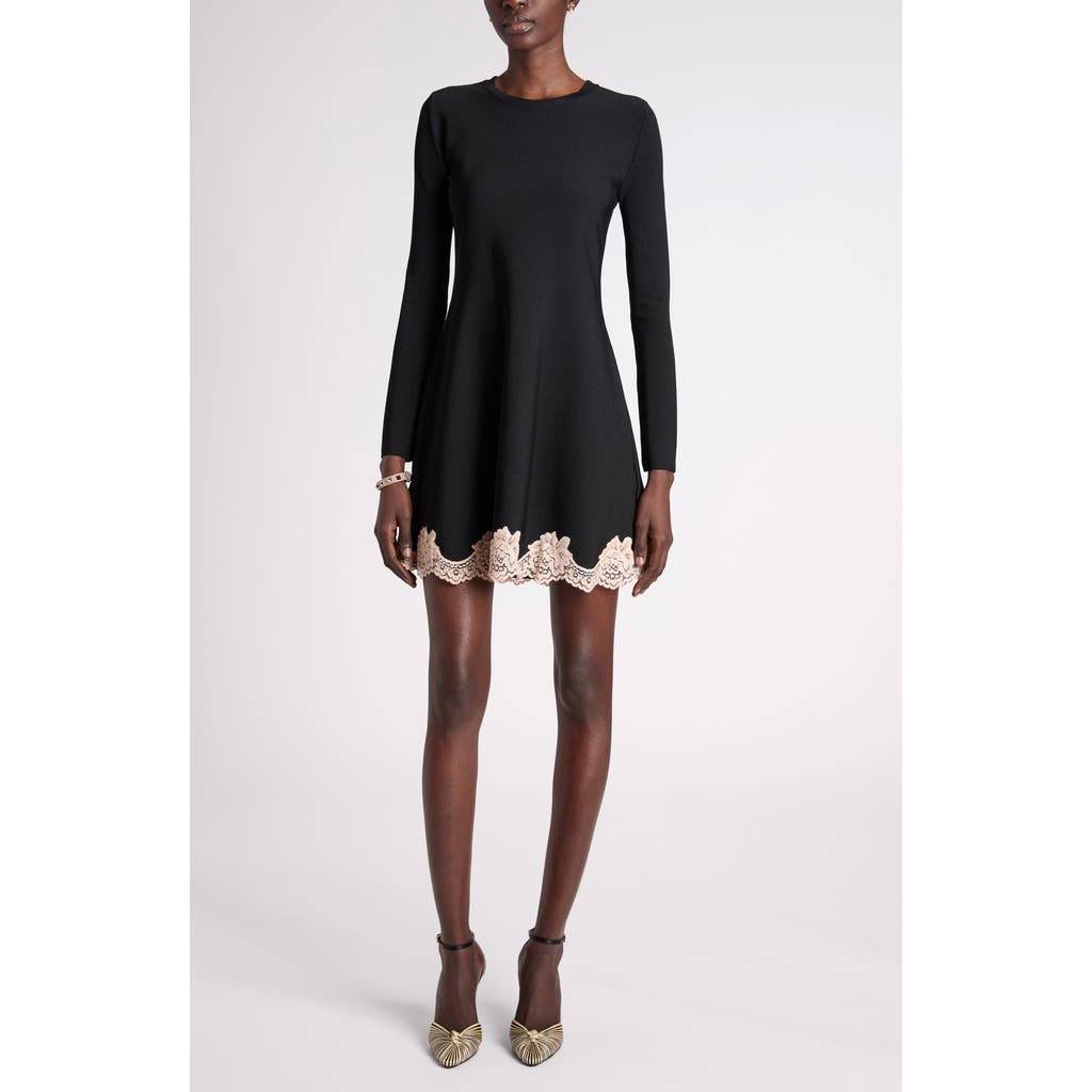 Valentino Garavani Valentino Garavani Lace Trim Long Sleeve Sweater Dress