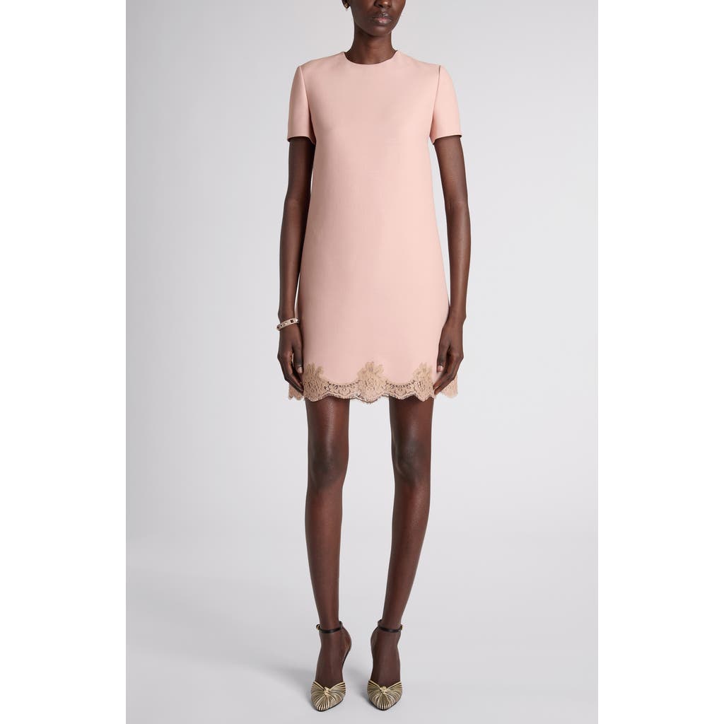 Valentino Garavani Valentino Garavani Lace Trim Virgin Wool & Silk Crepe Shift Minidress