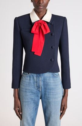 Valentino Garavani Valentino Garavani Layered Collar & Bow Wool Crepe Jacket
