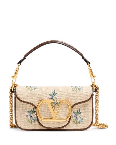 Valentino Garavani Valentino Garavani Loco VLogo Small Embroidered Linen Shoulder Bag