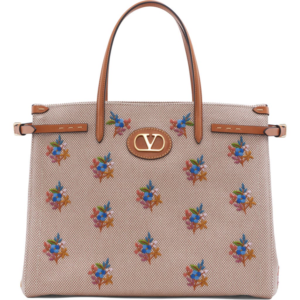 Valentino Garavani Valentino Garavani Medium Antibes Flower Embroidered Canvas Tote