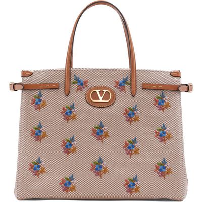 Valentino Garavani Valentino Garavani Medium Antibes Flower Embroidered Canvas Tote