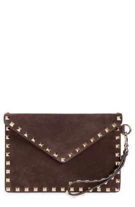 Valentino Garavani Valentino Garavani Medium Rockstud Flat Suede Wristlet Envelope Pouch