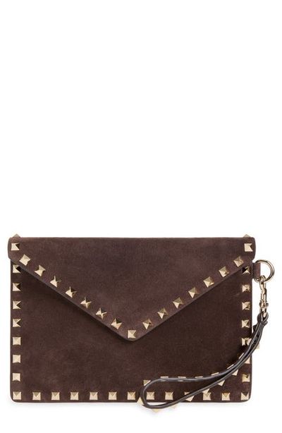 Valentino Garavani Valentino Garavani Medium Rockstud Flat Suede Wristlet Envelope Pouch