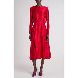 Valentino Garavani Valentino Garavani Mossi Polka Dot Jacquard Long Sleeve Silk Midi Dress