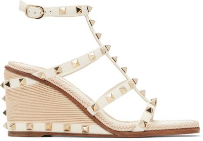Valentino Garavani Valentino Garavani Off-White Cornely Embroidery Rockstud Wedge Sandals