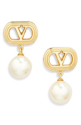 Valentino Garavani Valentino Garavani Ovalette VLOGO Swarovski® Faux Pearl Drop Earrings