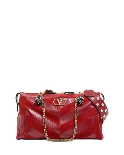 Valentino Garavani Valentino Garavani Panthea Medium VLogo Leather & Suede Shoulder Bag